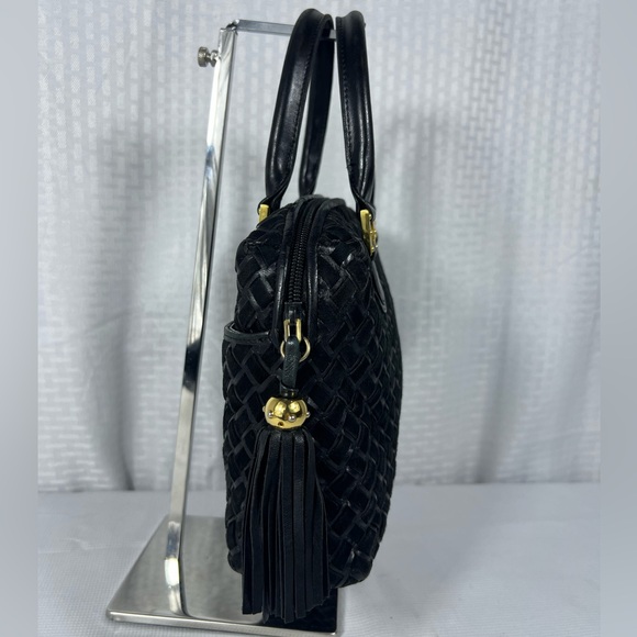 Vintage Bally Black Woven Leather Satchel with Tassel – Made in Italy - Picture 4 of 15